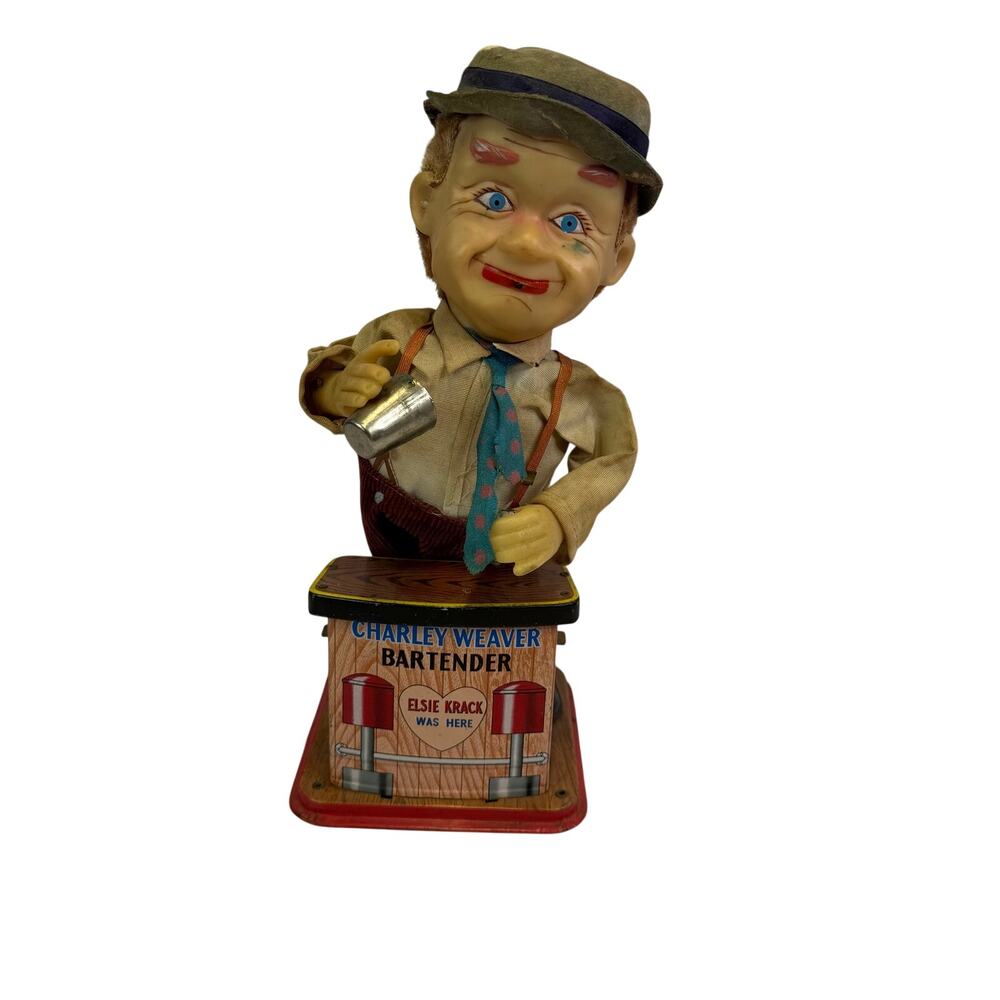VINTAGE CHARLIE WEAVER BARTENDER JAPAN BATTERY OPERATED TIN LITHO TOY AS IS